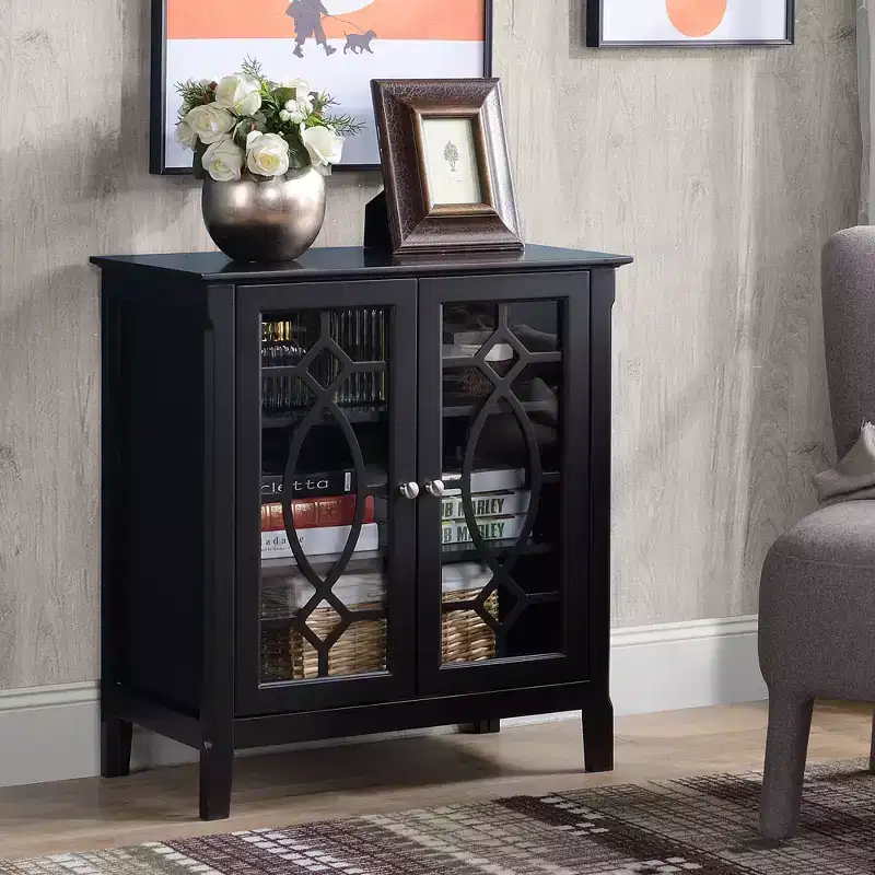 Sideboard Display Cabinet with Double Framed Glass Doors, 2 Adjustable Shelves, and Elevated Base