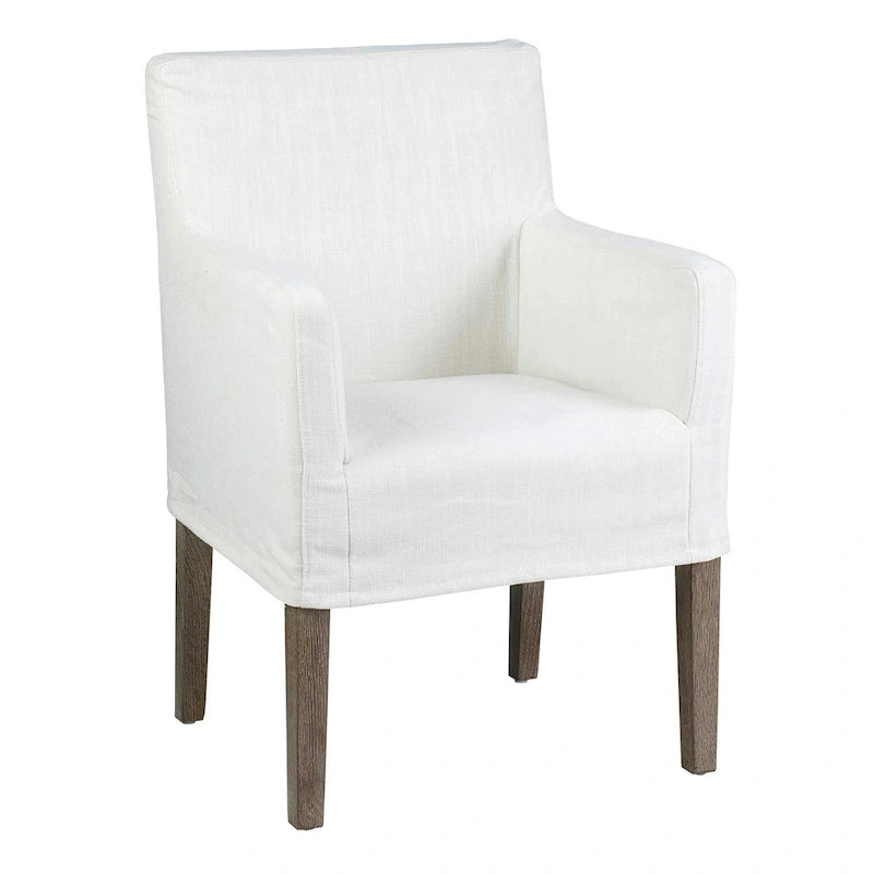 Cream Linen & Oak Wood Arm Chair by