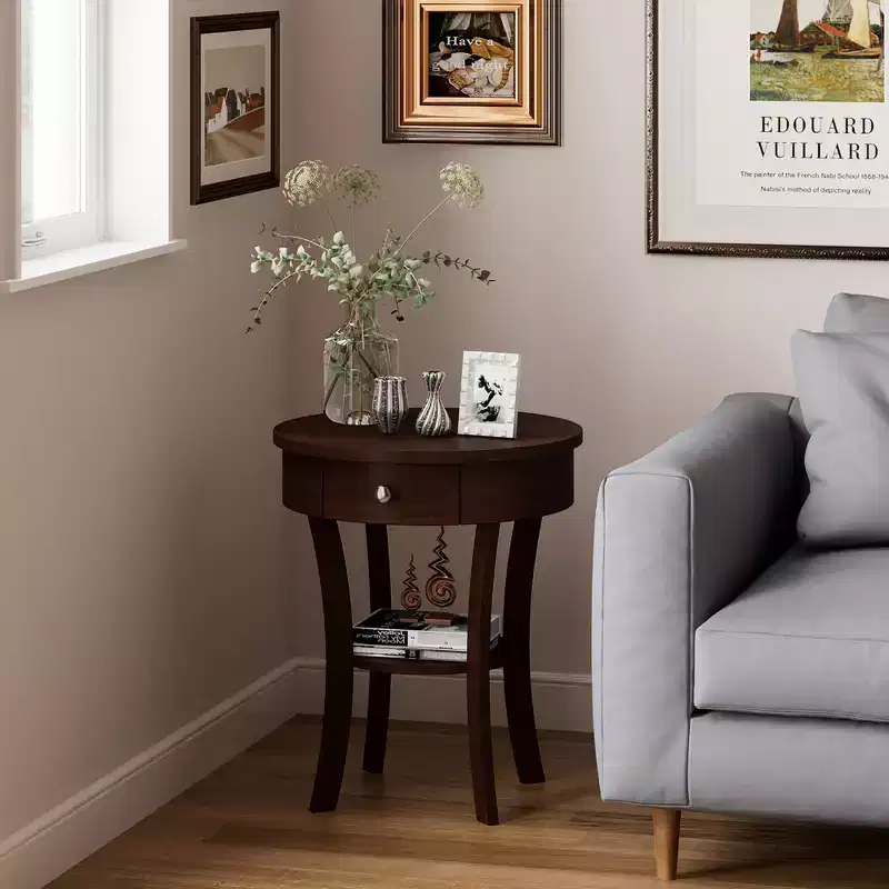 tier Side End Sofa Table Round Nightstand Bedroom Living Room White/Espresso/Black