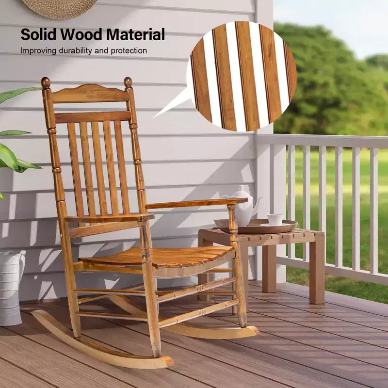 Karl Home | Lathe-Turned Solid Wood Patio Rocking Chairs (Set of 2)