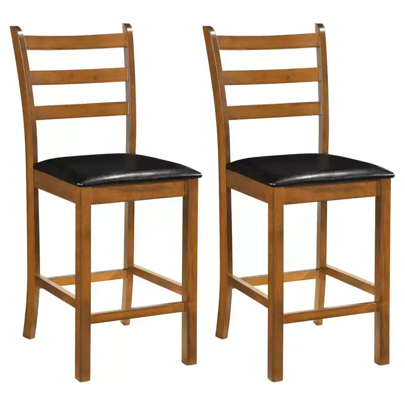 Costway 24 Rubber Wood Ladder Back Bar Stools Set of 2/4 with Upholstered Cushioned Seats Walnut and Black