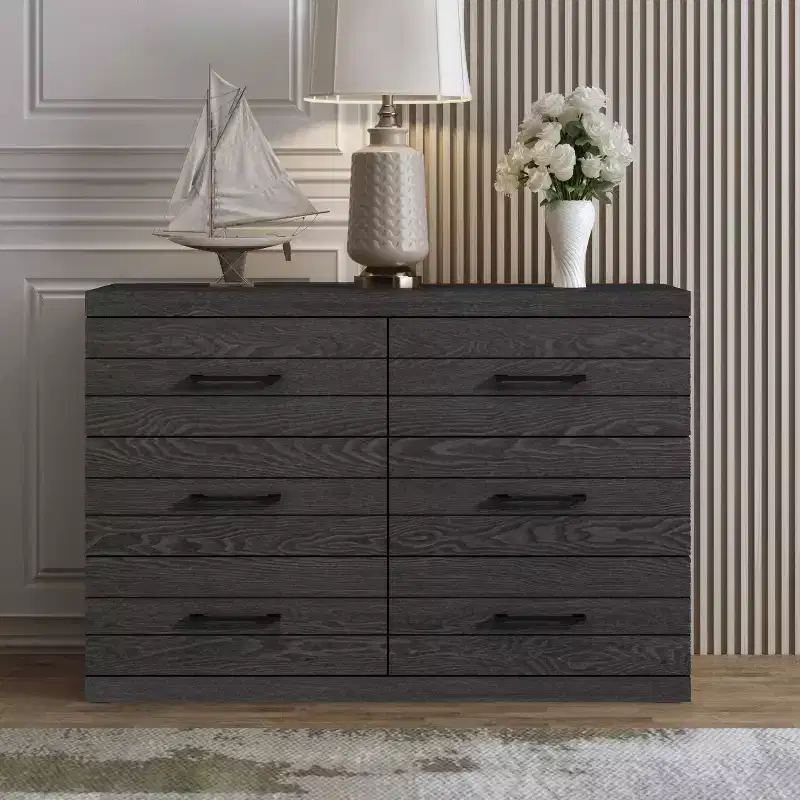 Galano Hamsper 6 Drawer Dresser (Interlock) - Dark Grey Oak