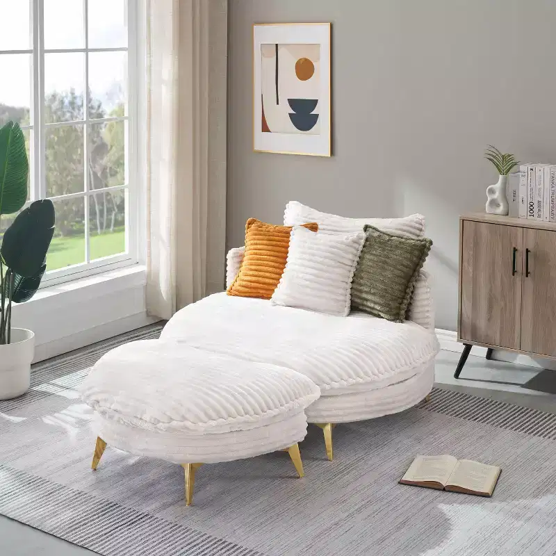 Velvet Loveseat Sofa, 2-Seat, Beige/Yellow/Green