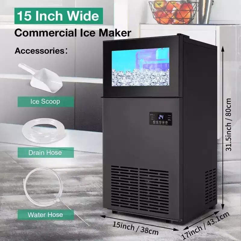 Hooure Built-in or Freestanding Ice Maker Undercounter, Household & Commercial 130Lbs/24H Black