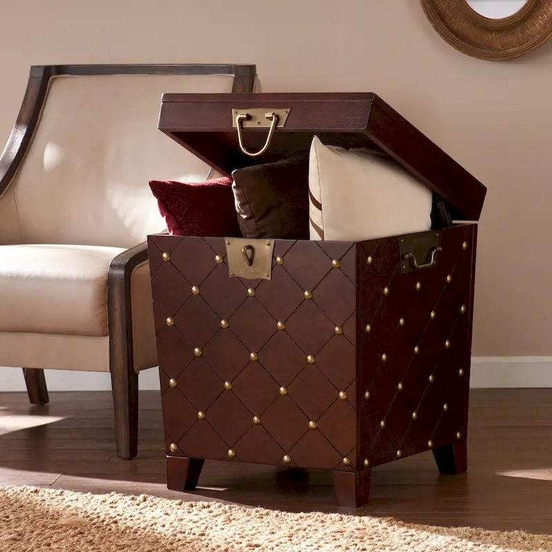 Espresso Nailhead Accent End Table Trunk with Storage - Pine and MDF