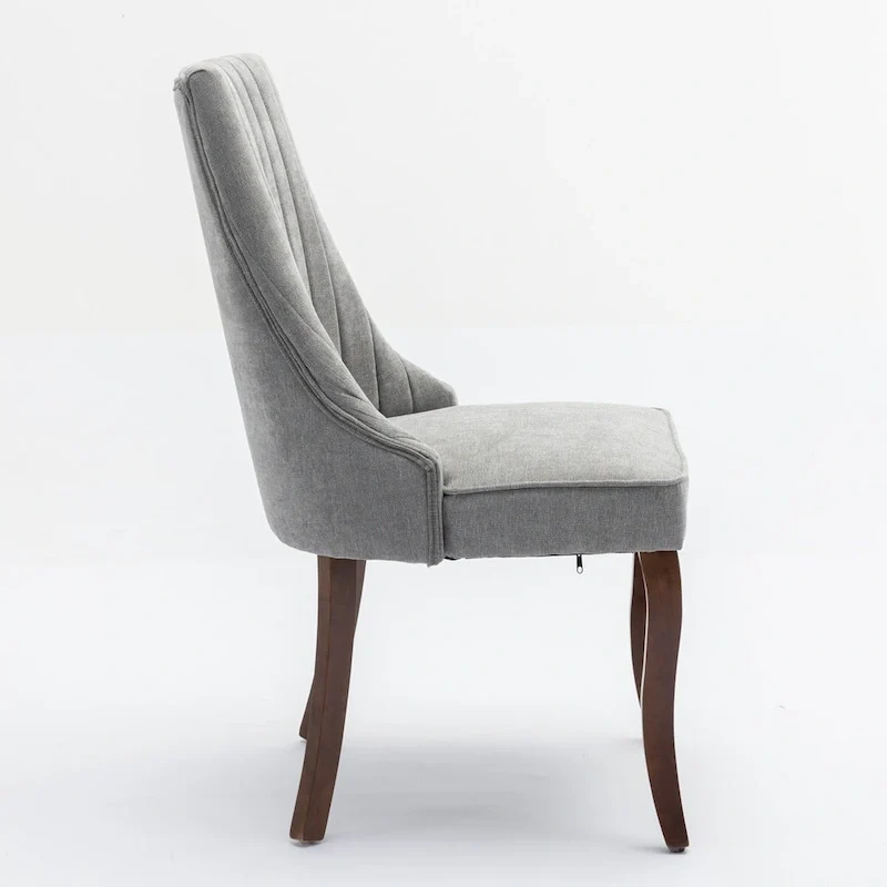 Rayon Cloth Flocking Linen Dining Chairs Channel Kitchen Dinner Upholstered Accent Chair Curved Solid Wood Legs,Set of 2