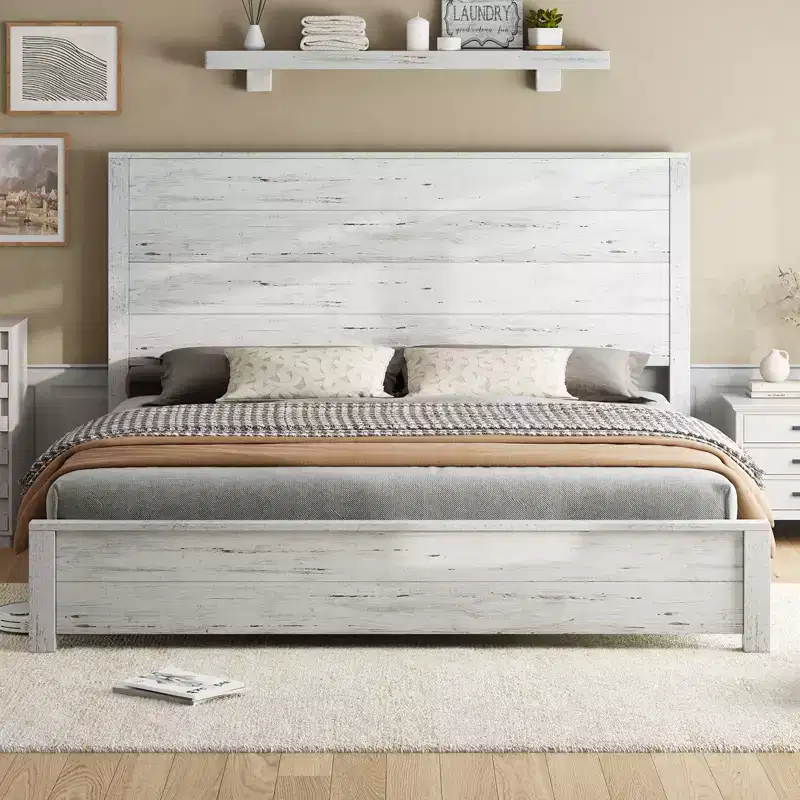 AMERLIFE Rustic Wood Bed Frame with 51.2 Spliced Headboard