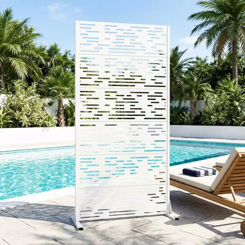 72x35 White Outdoor Natural Privacy Panel Screen, 6-Piece Natural Folding Divider for Backyard and Garden