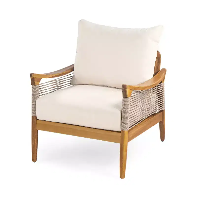 Christopher Knight Home Amos Outdoor Woven Rope Acacia Wood Club Chair with Thick Cushion