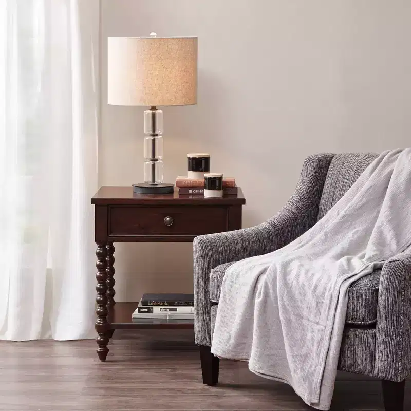 Beckett Nightstand Morocco Brown: Madison Park Bedside Table with Drawer, Modern Rubberwood Veneer