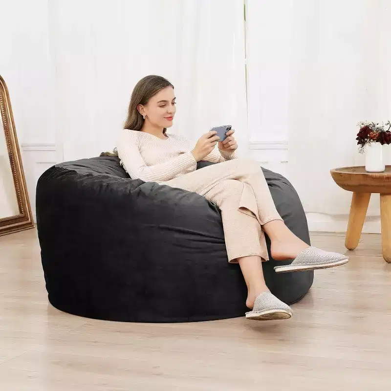 4FT Velvet Bean Bag Chair  Foam-Filled Round Lounger for Adults & Teens, Plush Soft Seating for Living Room, Dorm, or Lounge Areas