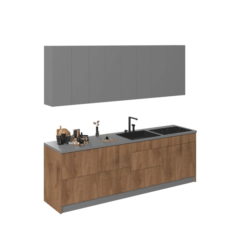 Kitchen Fusion Collection Natural Teak & Black Color Base Size 8.5Ft Wide - 103x24