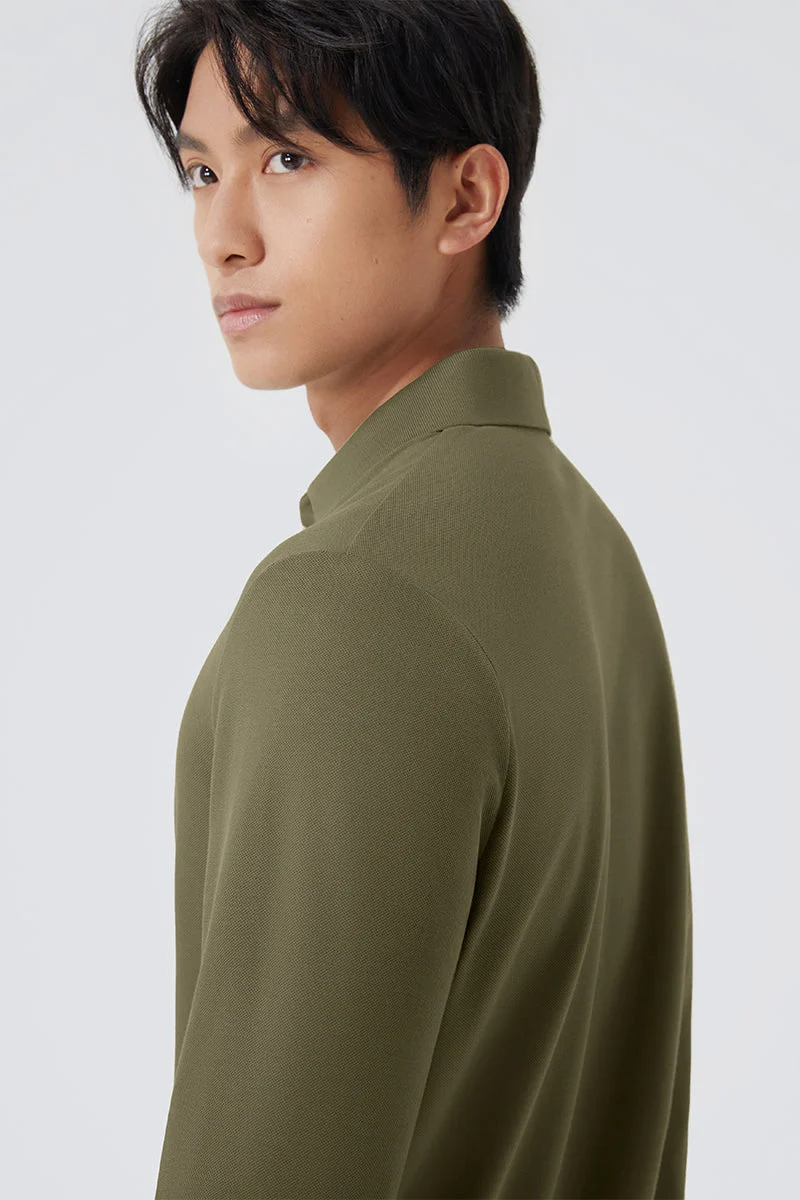 Pique Long Sleeve Polo – Olive