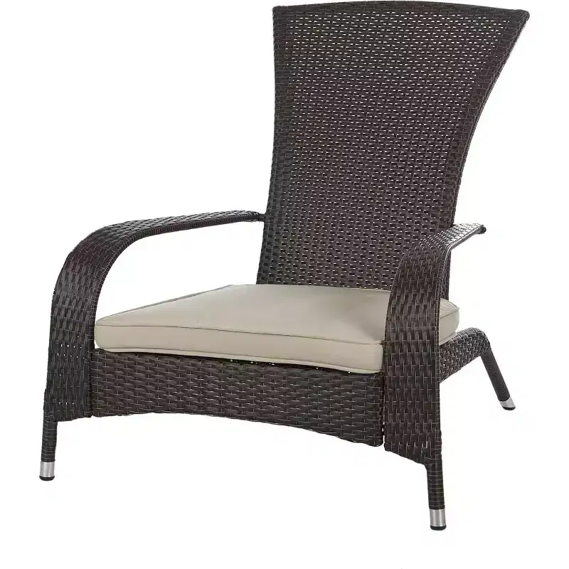 Balkene Home Coconino Wicker Lounge Chair, All-Weather Beige Cushion, Lightweight Durable Adirondack, Mocha Finish