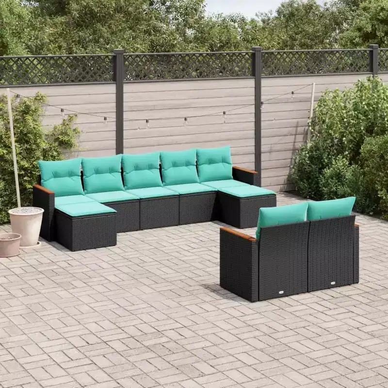 vidaXL 9 Piece Patio Sofa Set with Cushions Black Poly Rattan
