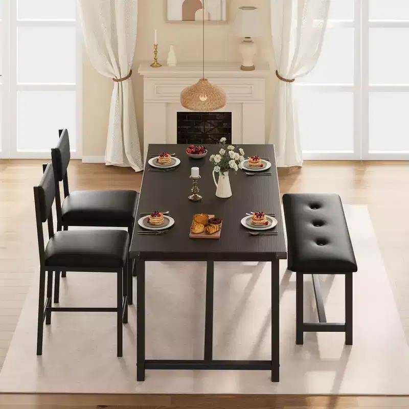 3 pcs Dining Table Set , with 2 Upholstered Chairs and Bench