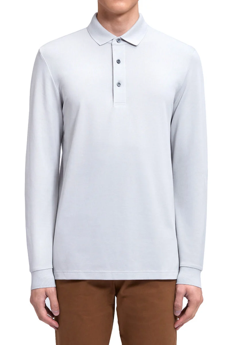 Pique Long Sleeve Polo | Light Grey