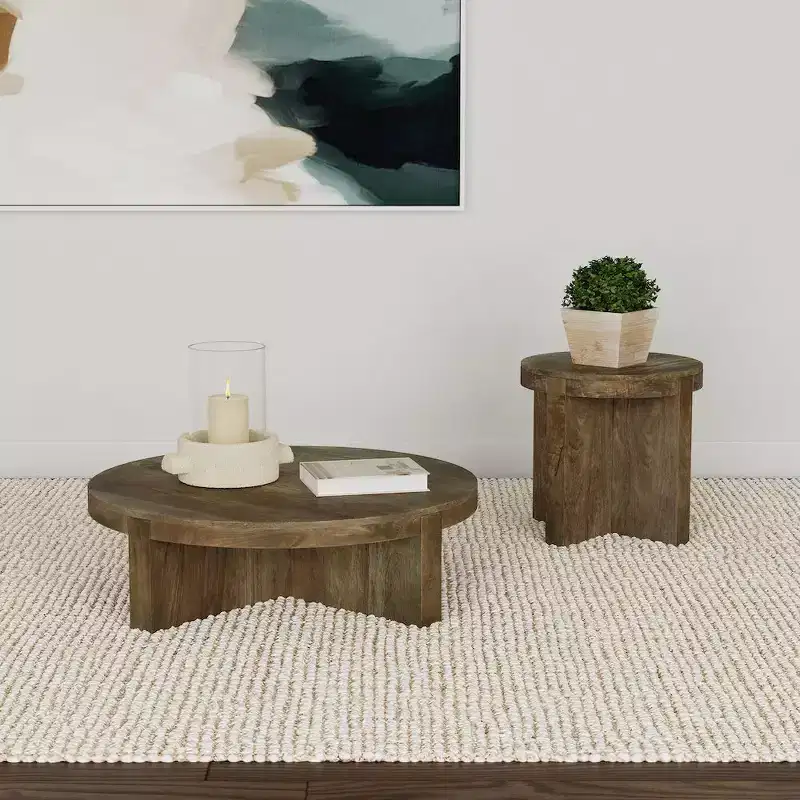 Round Solid Mango Wood Coffee Table