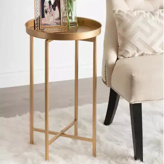 Round Metal Foldable Tray Accent Table