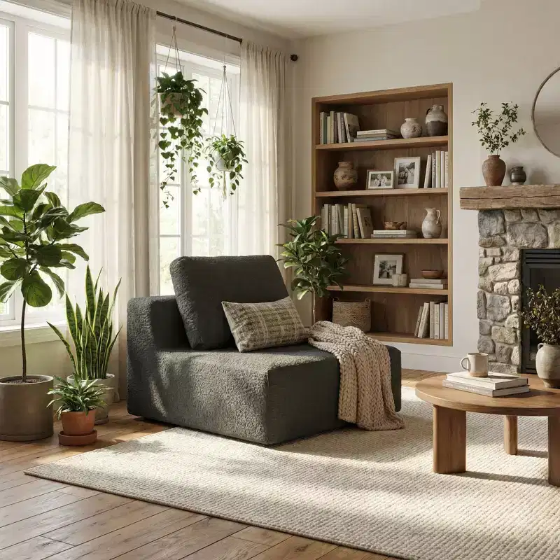 FurnitureR Modular Armless Lounge Chair with Deep Seat, Upholstered Accent Chair for Living Room, Bedroom or Sectional Sofa Setup