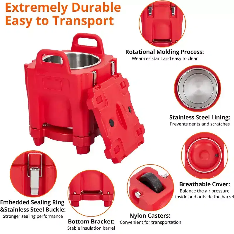 Insulated Food Carrier 22Qt Stackable Hot Box with Spoon and Wheels