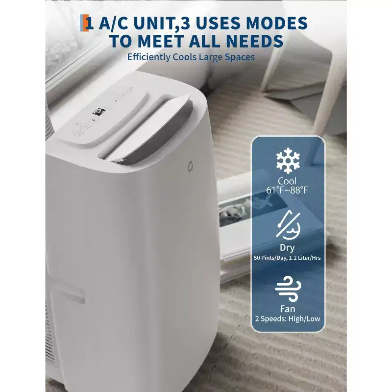 3-in-1 14,000 BTU Portable Air Conditioner, Portable AC Units for Rooms with Dehumidifier & Fan, Room Air Conditioner Cools Up to 750 Sq. Ft