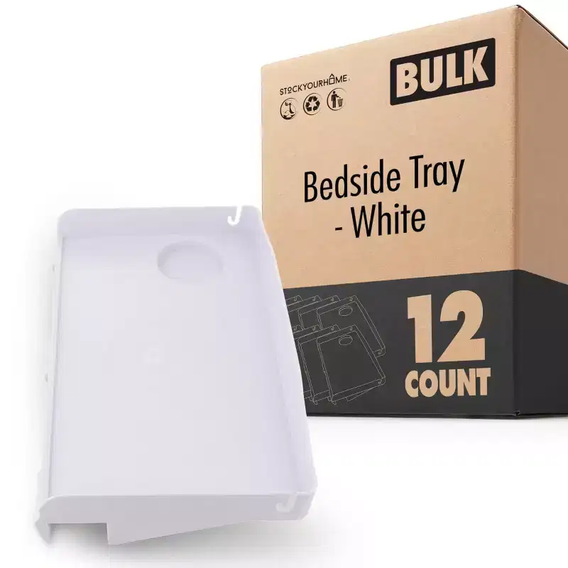 Modern Innovations Bedside Shelf 12 Pack White Clip On Nightstand Tray with Cup and Cord Holder for College Dorm Top Bunk Table Storage