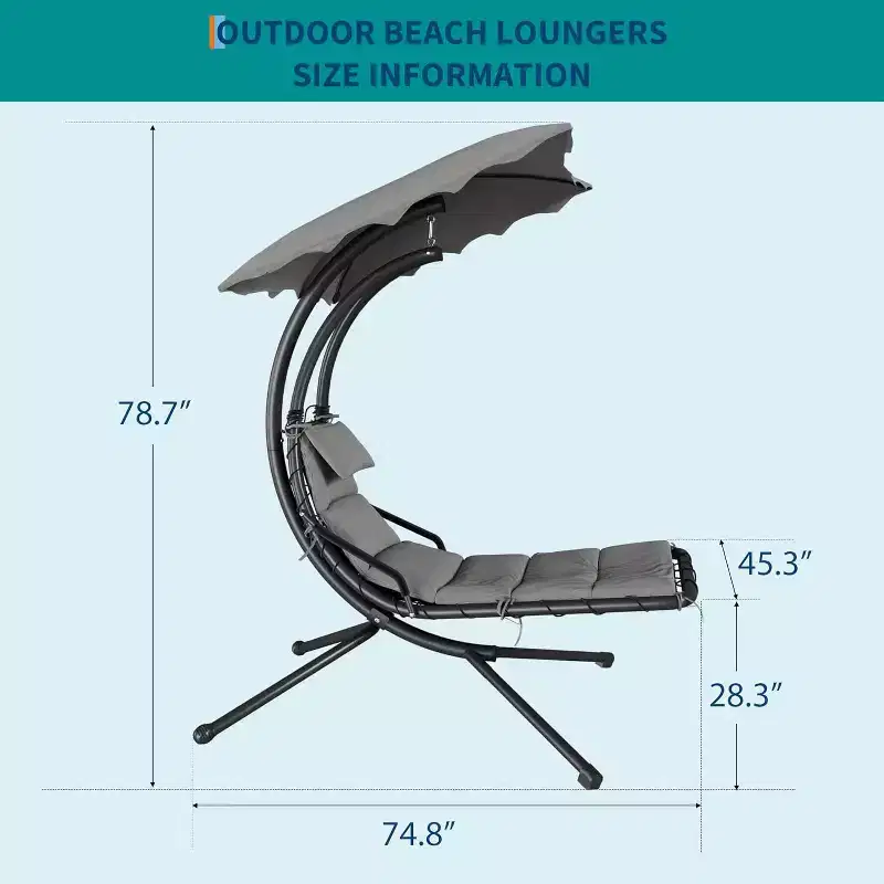 Acekool Hanging Chaise Lounge Swing Chair, Curved Hammock Lounger with Canopy for Outdoor & Indoor, Patio, Garden, Red/Green/Gray
