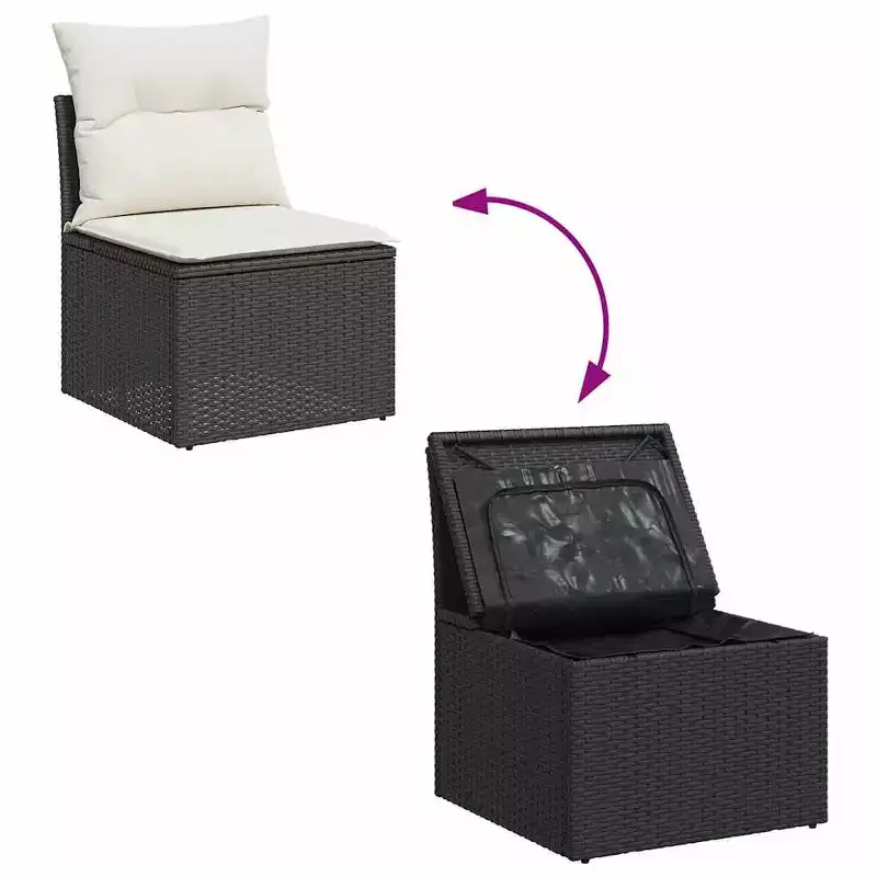 vidaXL Garden Sofa Set Black PE Rattan Large Adjustable Feet