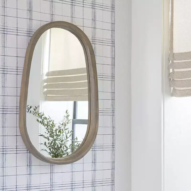 Oval Wall Accent Mirror with Antique Brown Wood Frame