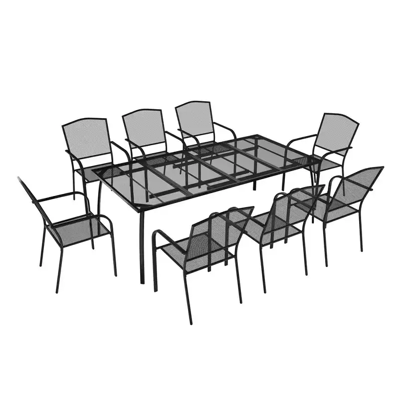 CLIHOME 9-Piece Outdoor Dining Set,Steel Frame Mesh Table & Chairs Set