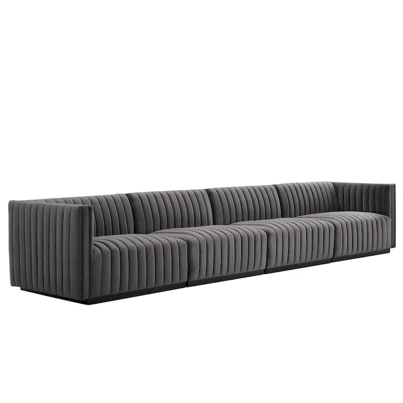 Channel Tufted Velvet Upholstered Sofa