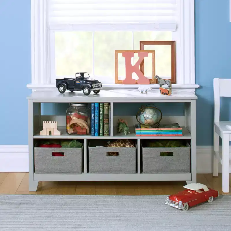 Martha Stewart Kids' Low Bookcase: Children's 24 Wooden Bookshelf, Book and Toy Storage Organizer with Fabric Bins