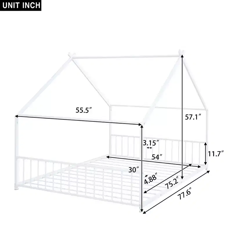 Bellemave House Platform Bed Full Size, Full Size House Bed with Headboard, Footboard and Slats Support,White