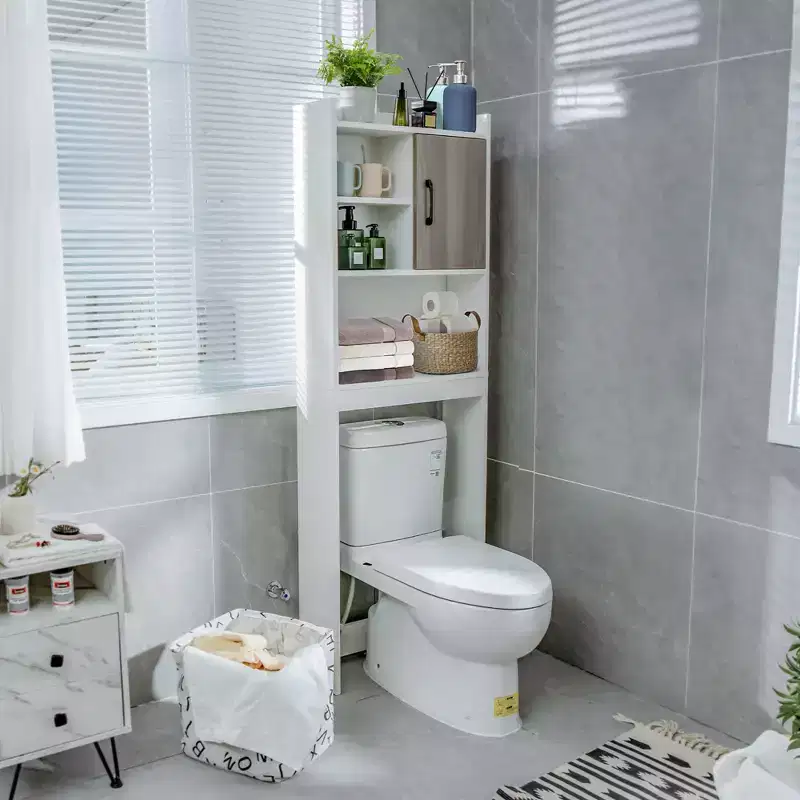 Over The Toilet Storage Cabinet Bathroom Space Saver w/ Open Shelves & Door