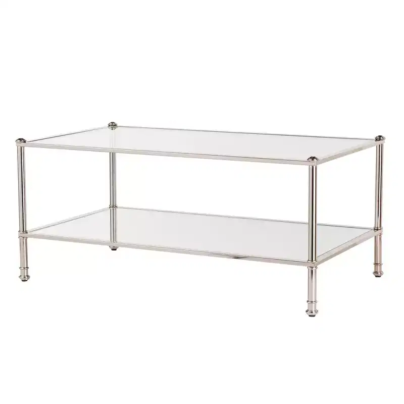 HomeRoots 43 Silver Mirrored And Metal Rectangular Mirrored Coffee Table