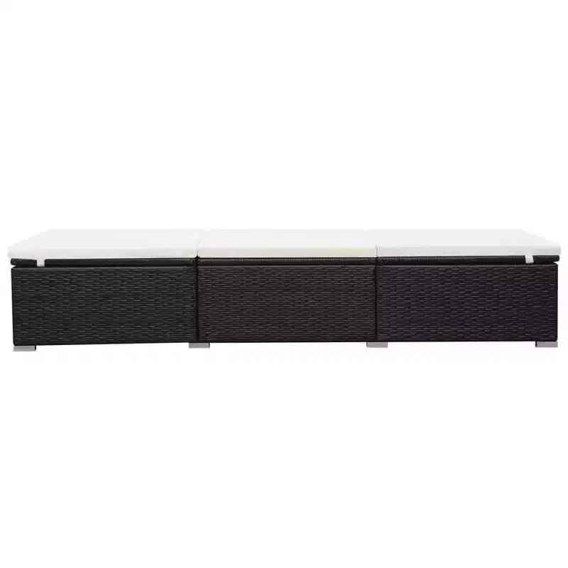 vidaXL Sunlounger Black and cream white PE rattan and powder-coated steel