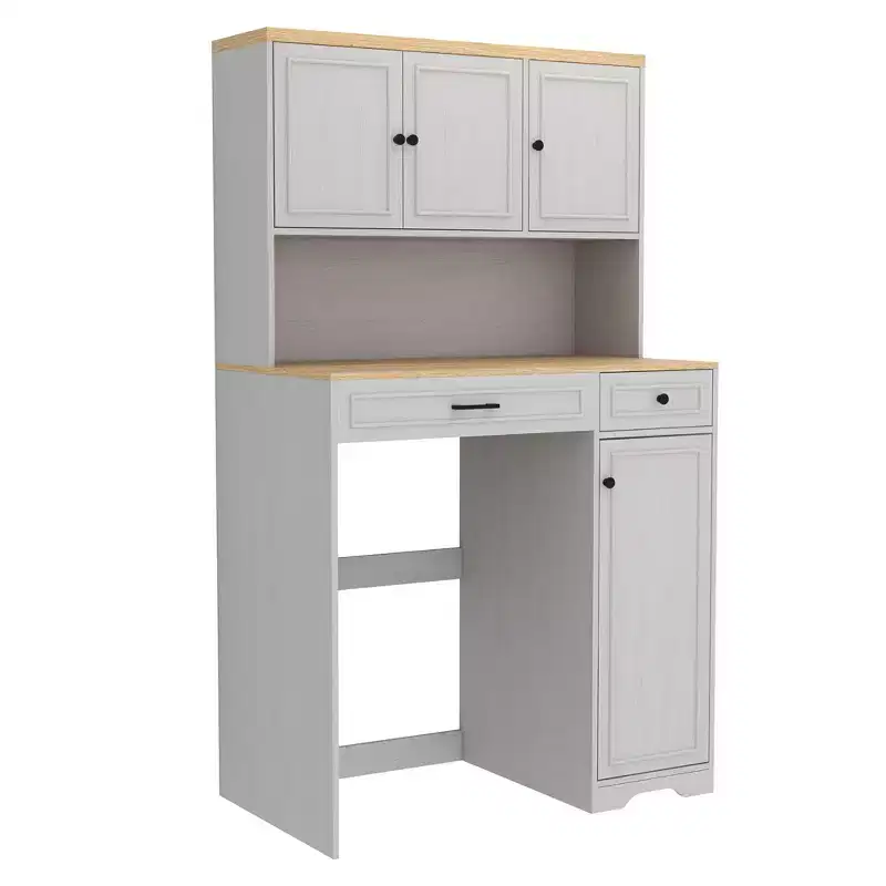 AndMakers 41.34 in. W x 23.54 in. D x 71.65 in. H Antique White Linen Cabinet with Adjustable Shelves