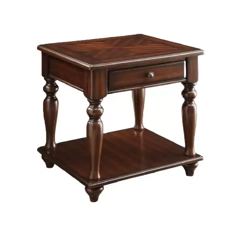 24 Walnut Manufactured Wood Rectangular End Table With Drawer And Shelf
