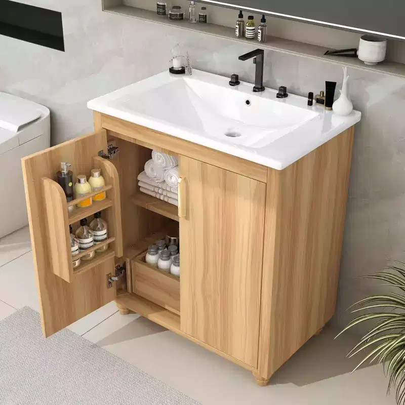 30-Inch Bathroom Vanity with Sink, Cabinet, Drawer & MDF Construction – Natural Finish