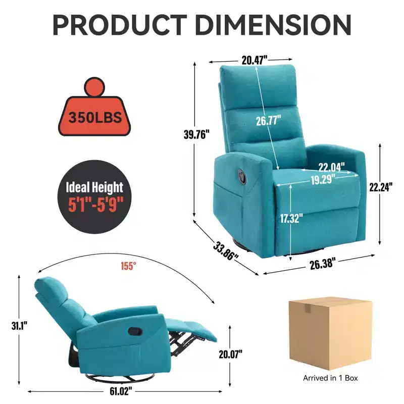 360 Swivel Rocking Recliner Chair, Upholstered Fabric Accent Chair