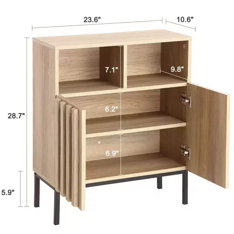 2Pcs Oak Color Wave Stripe Edge Cabinet Double Door - Oak Color, Black, Stylish Design, Durable, Spacious Storage