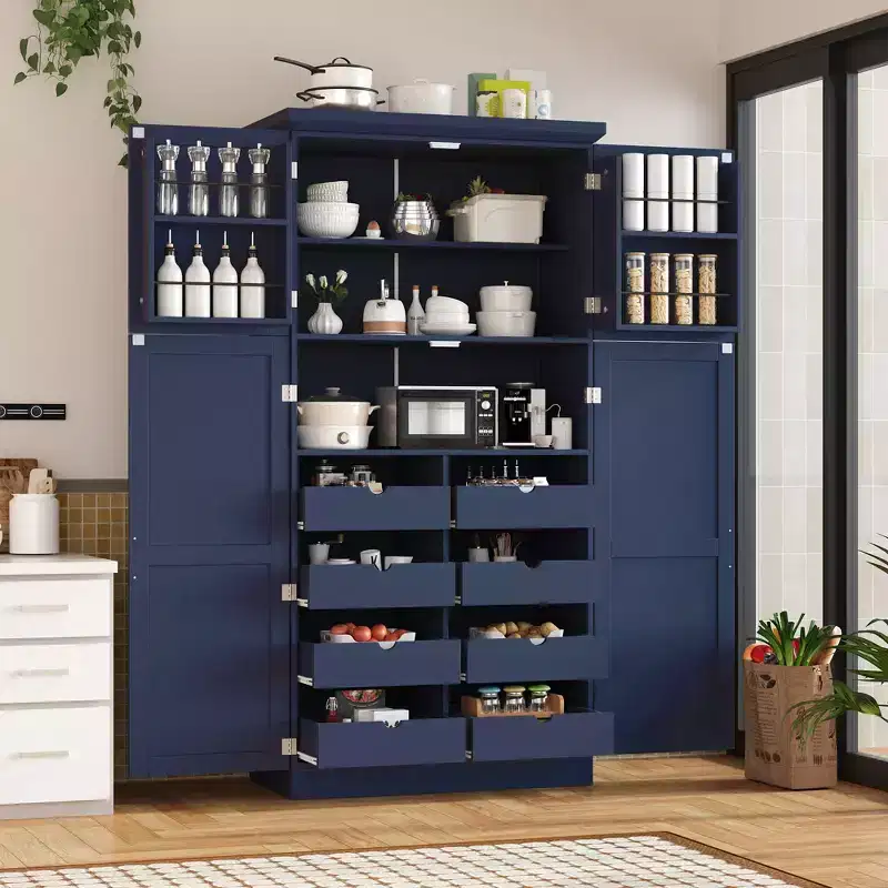 35.5 Freestanding Kitchen Pantry Cabinet with 4 Doors and Pull-out Trays