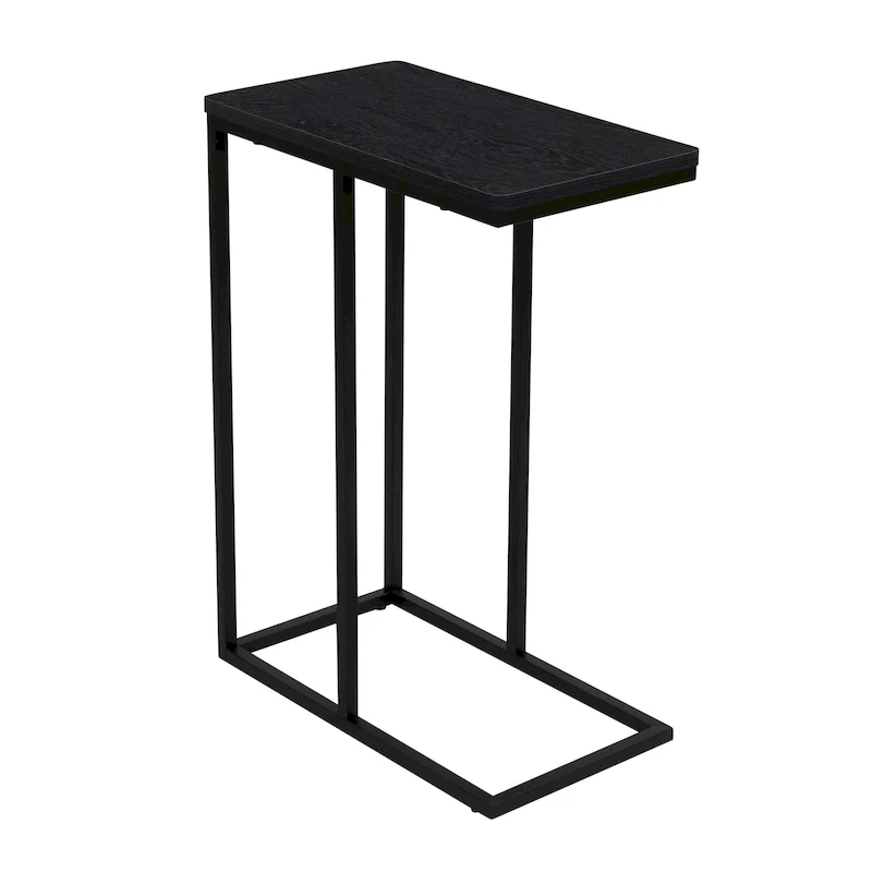 C-Shape Side Table, Faux Stone Top, Black Frame, Space-Saving Design
