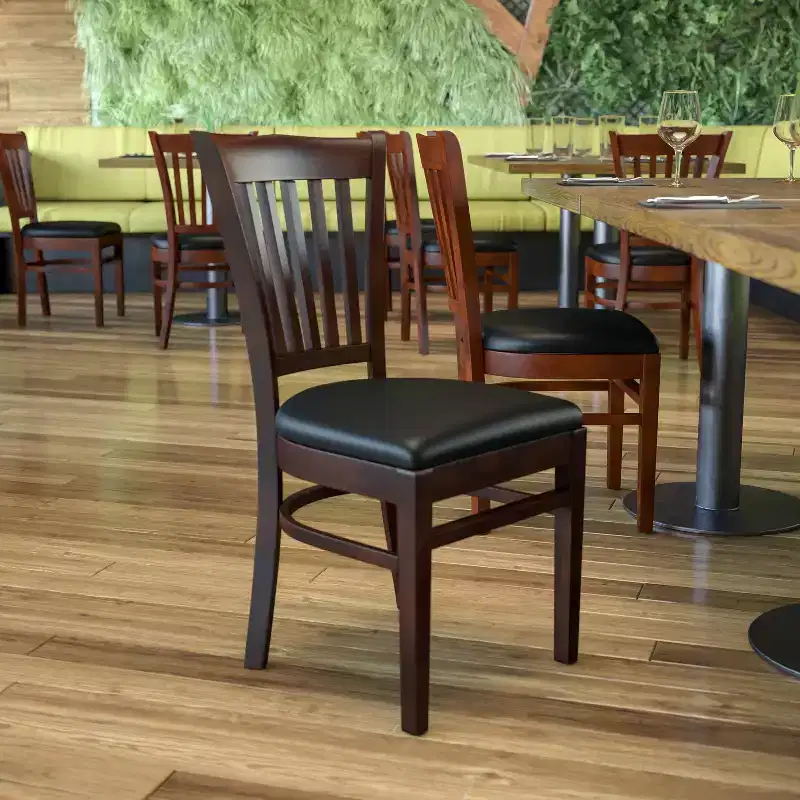Vertical Slat Back Wooden Restaurant Chair