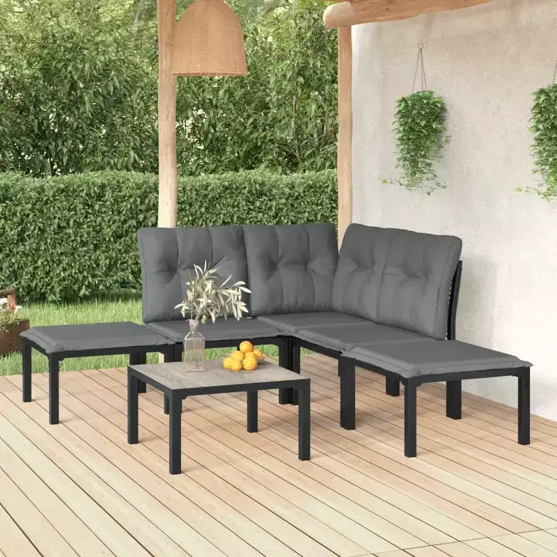 vidaXL Patio Lounge Set Outdoor Patio Furniture Black and Gray Poly Rattan