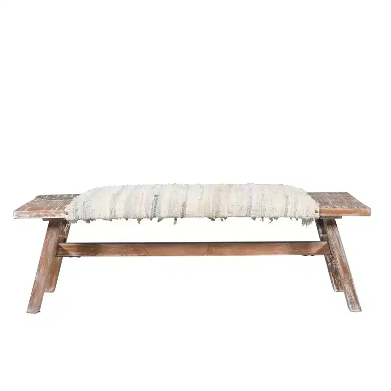 Wood Cotton Upholstered Bench 50