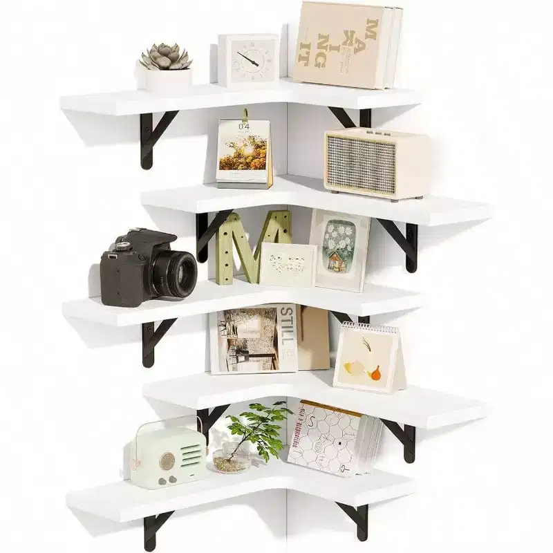 Floating Shelves Wall Rustic Wood Wall Mounted Corner Shelf White Bathroom Kitchen Bedroom Home Decor Laundry Room