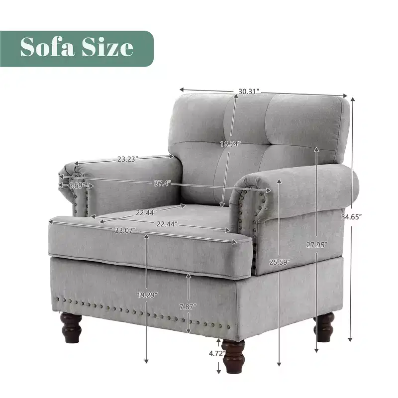 Chenille Upholstered Pull Point Accent Chair, Sofa Armrest Chair for Living Room, Bedroom, Office
