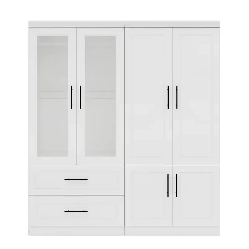 White Wood 63 in. Armoire with 2 Drawers and 6 Doors